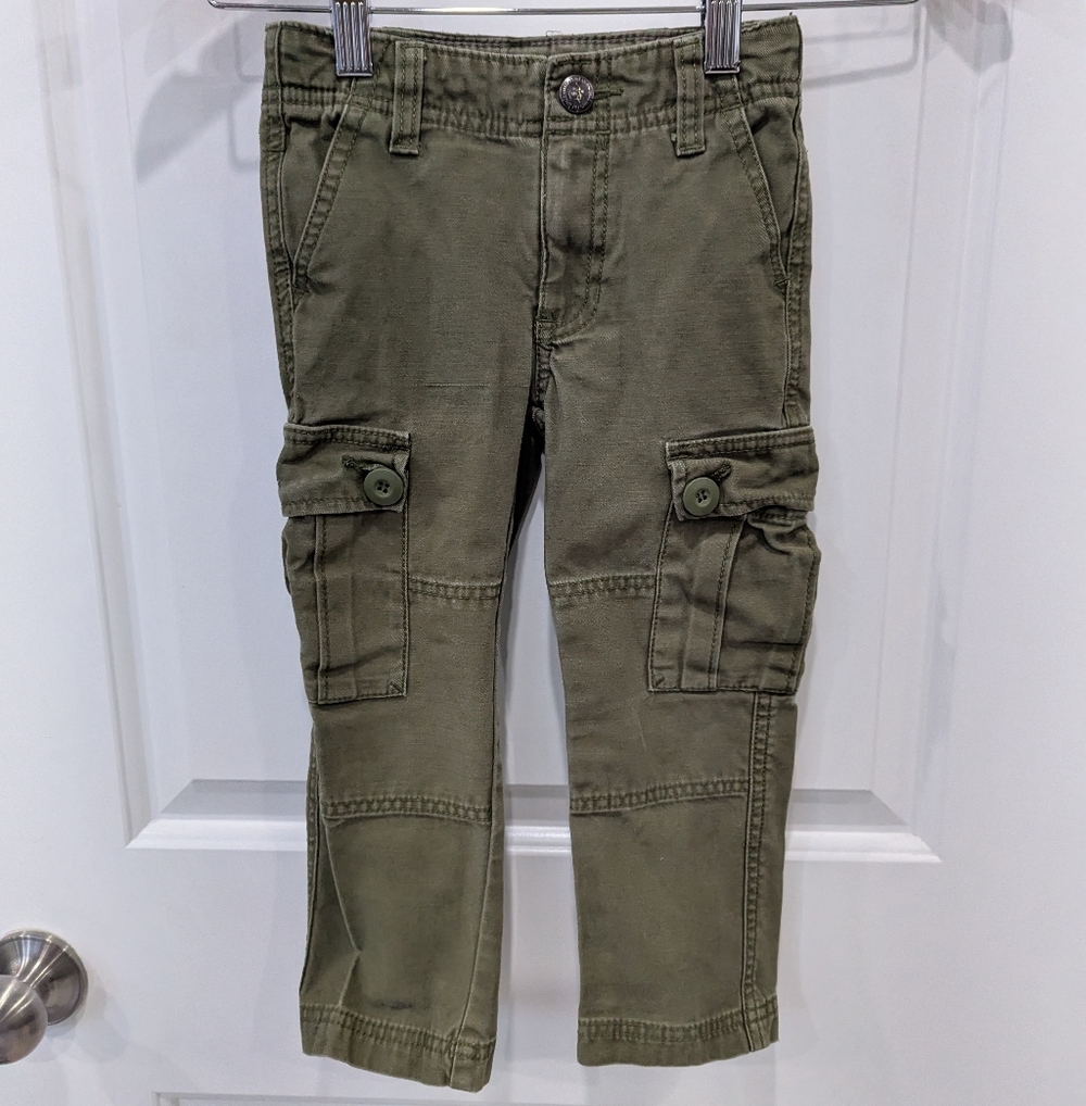 Tea Collection Olive Green Cargo Pants 100% Cotton Boys Kids Toddler Size 4 - Picture 2 of 7